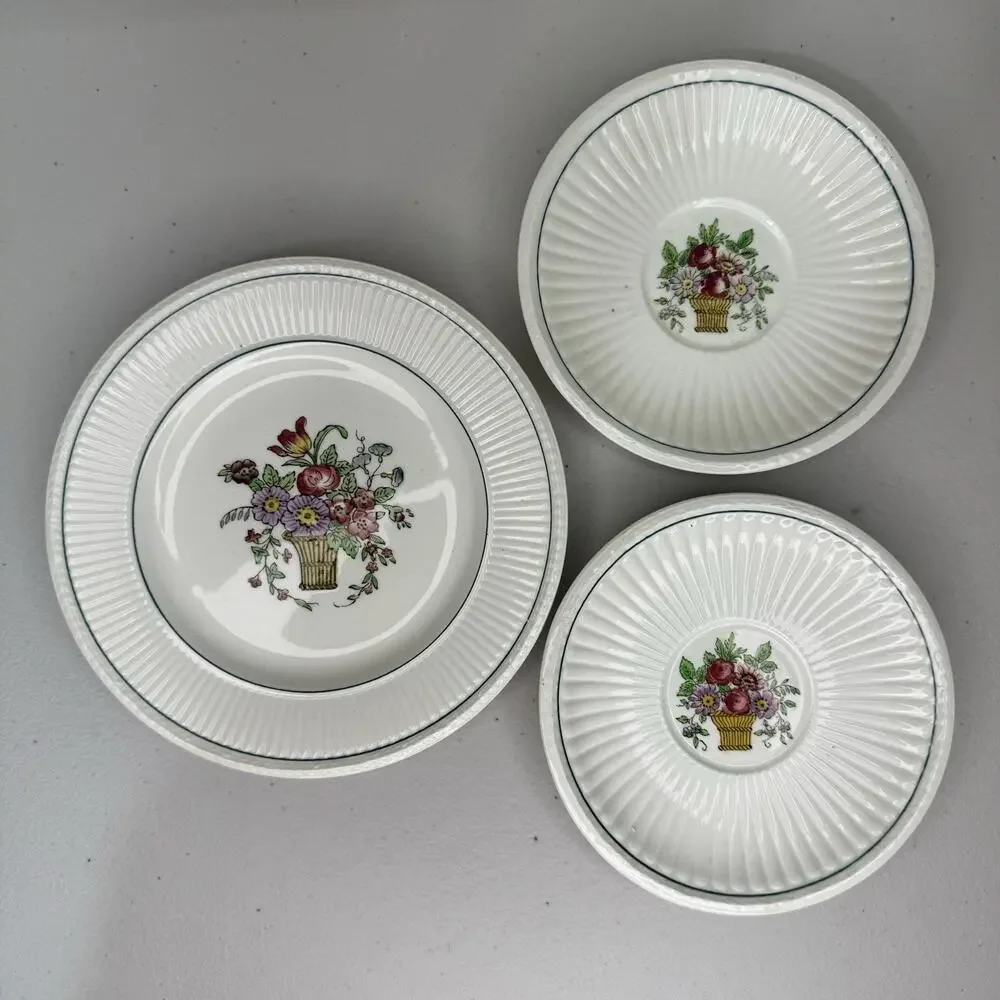 Wedgwood Belmar Plates Set 1917 Antique Dinnerware Floral Basket